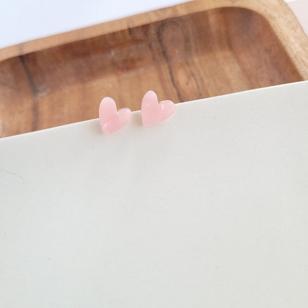 Hand Drawn Heart Studs - Pink