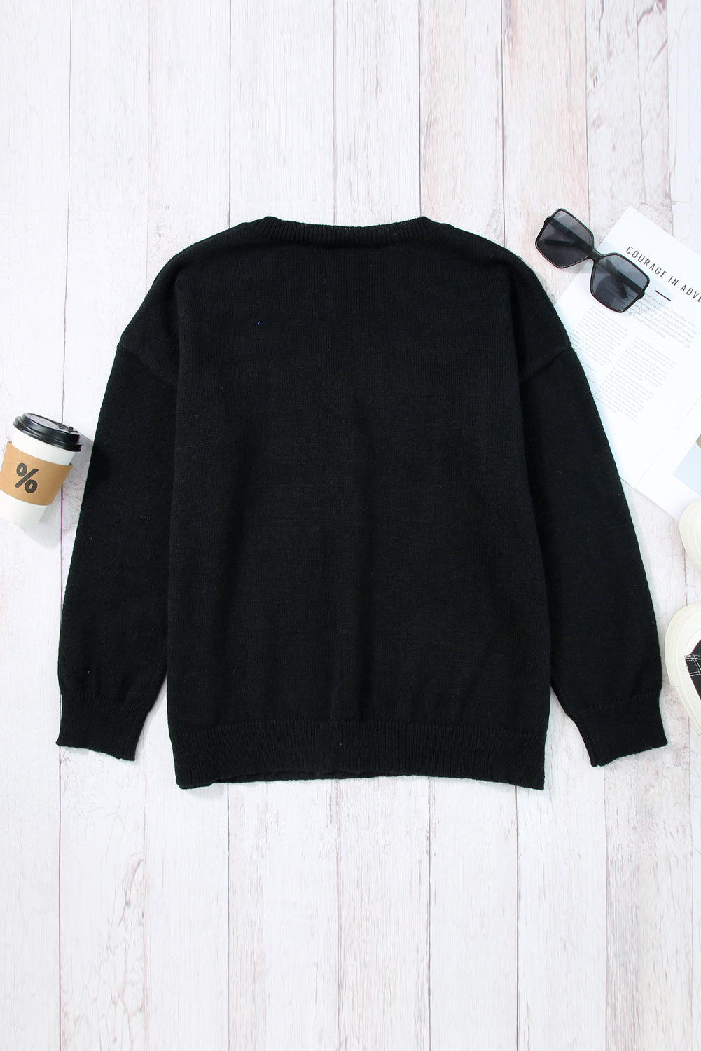 White Glitter Merry & Bright Round Neck Knit Sweater