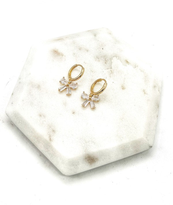 Bow CZ Gold Huggie Hoop Earrings