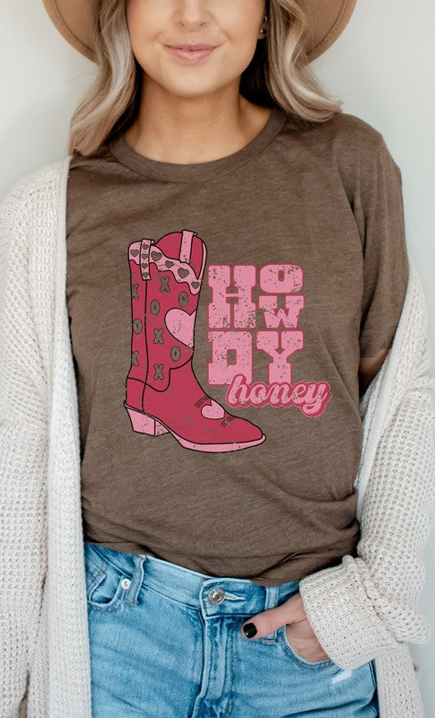 Howdy Honey XOXO Boots Valentines Graphic Tee