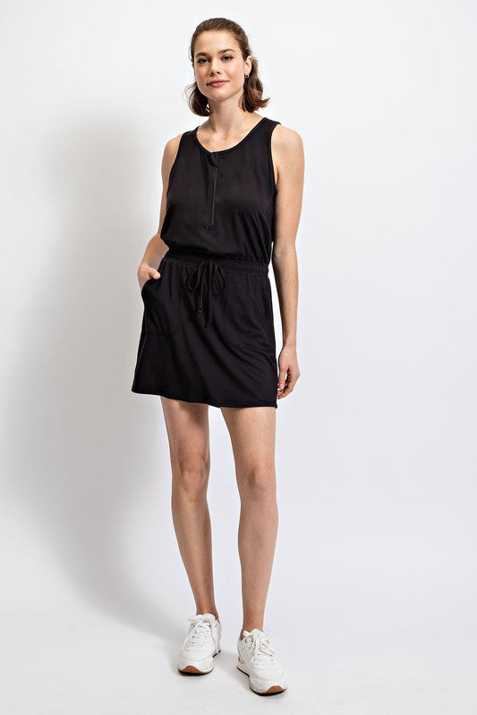 Butter Soft Half Hip Sleeveless Romper Dress in Black