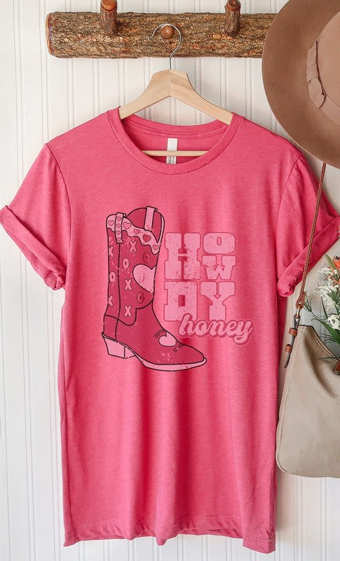 Howdy Honey XOXO Boots Valentines Graphic Tee