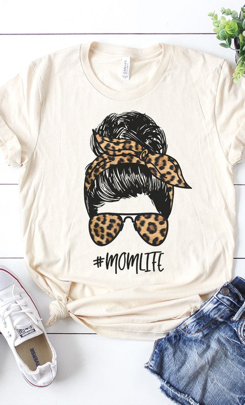 Mom Life Leopard Messy Bun Graphic Tee PLUS