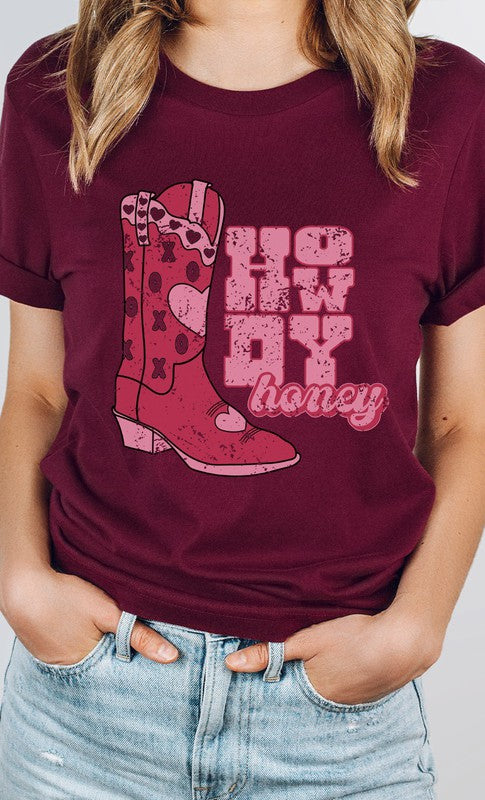 Howdy Honey XOXO Boots Valentines Graphic Tee