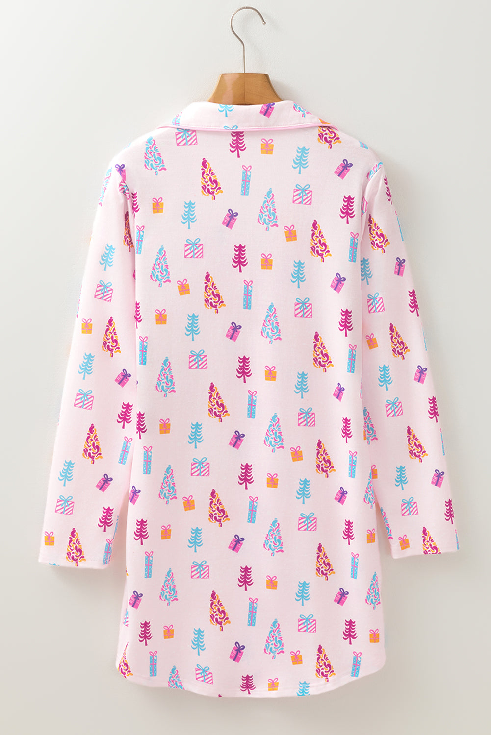 Pink Christmas Twinkle Tree Print Shirt Sleep Dress