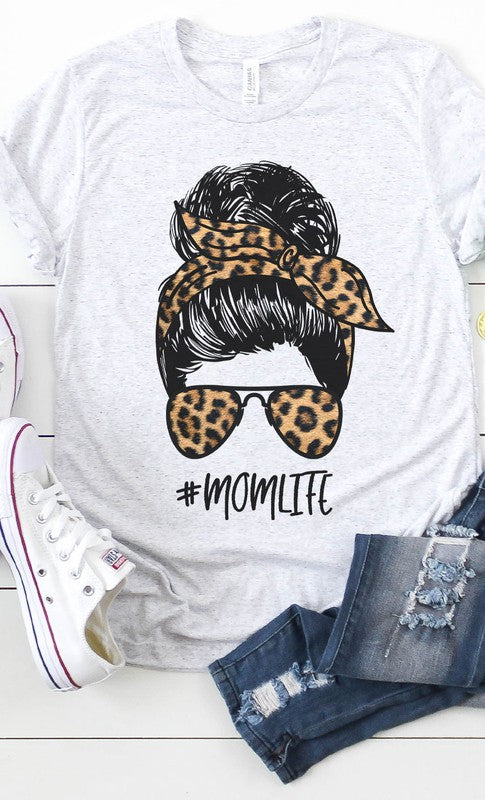 Mom Life Leopard Messy Bun Graphic Tee PLUS