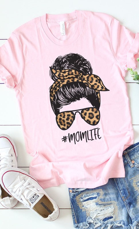 Mom Life Leopard Messy Bun Graphic Tee PLUS