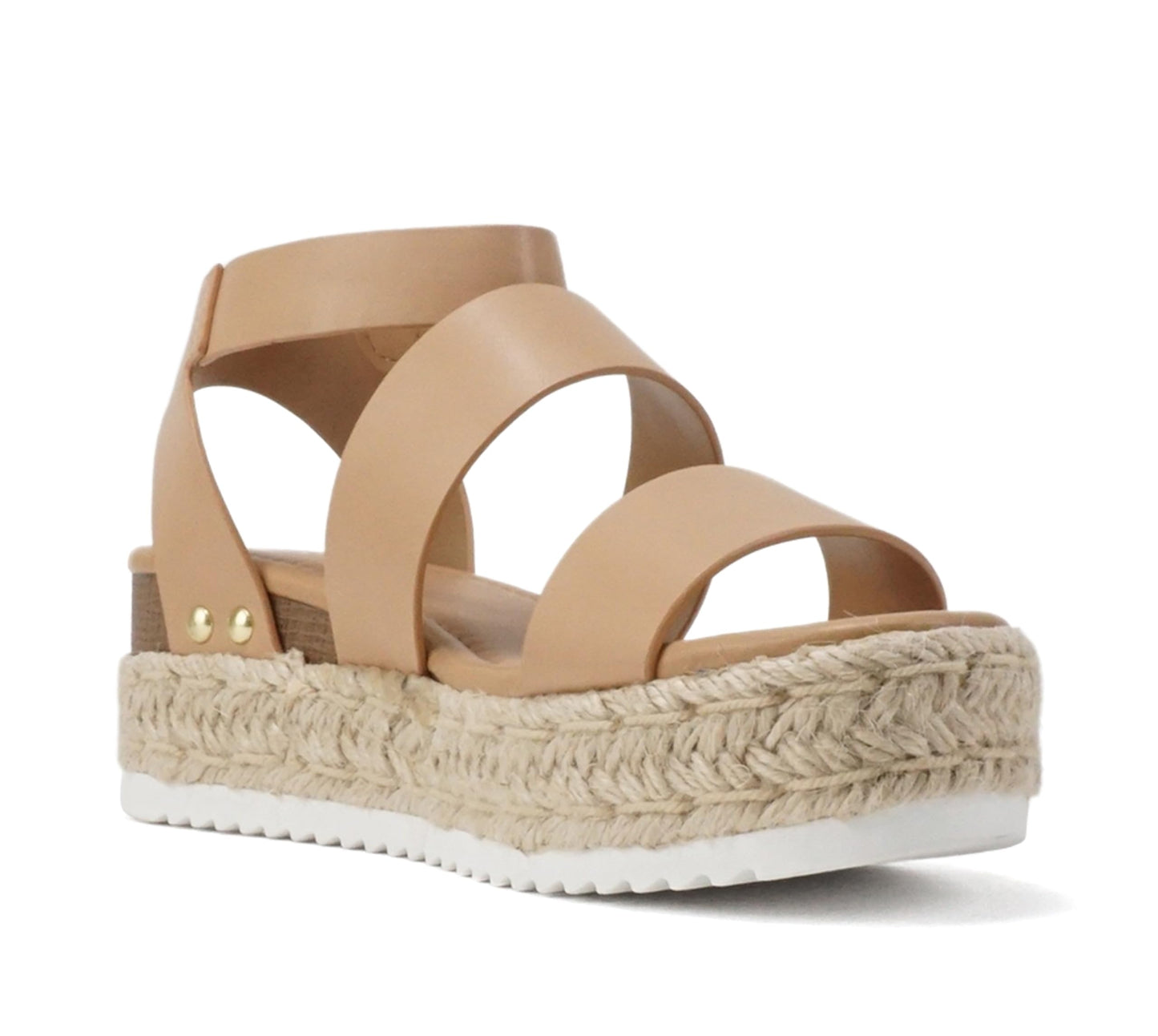 Soda Top Shoe Bryce Open Toe Buckle Ankle Strap Espadrilles Flatform Wedge Casual Sanda (Natural Pu, US Footwear Size System, Adult, Women, Numeric, Medium, Numeric_8)