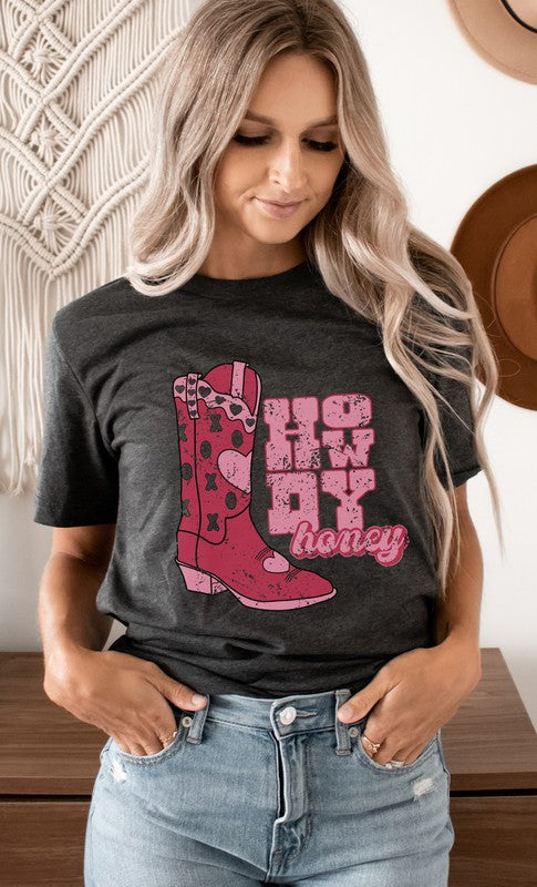 Howdy Honey XOXO Boots Valentines Graphic Tee