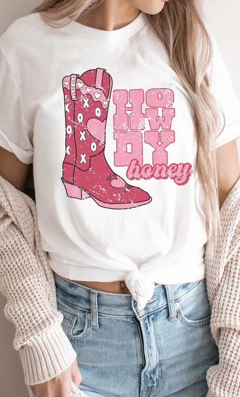 Howdy Honey XOXO Boots Valentines Graphic Tee