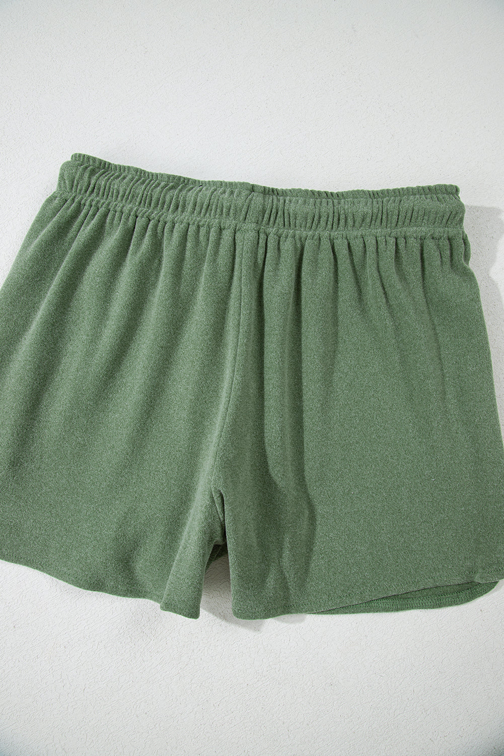 Green Fleece Two-piece Cropped Pullover and Shorts Set