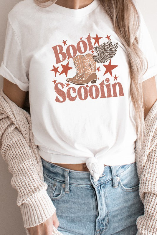 Boot Scootin Winged Cowboy Boots Stars Graphic Tee