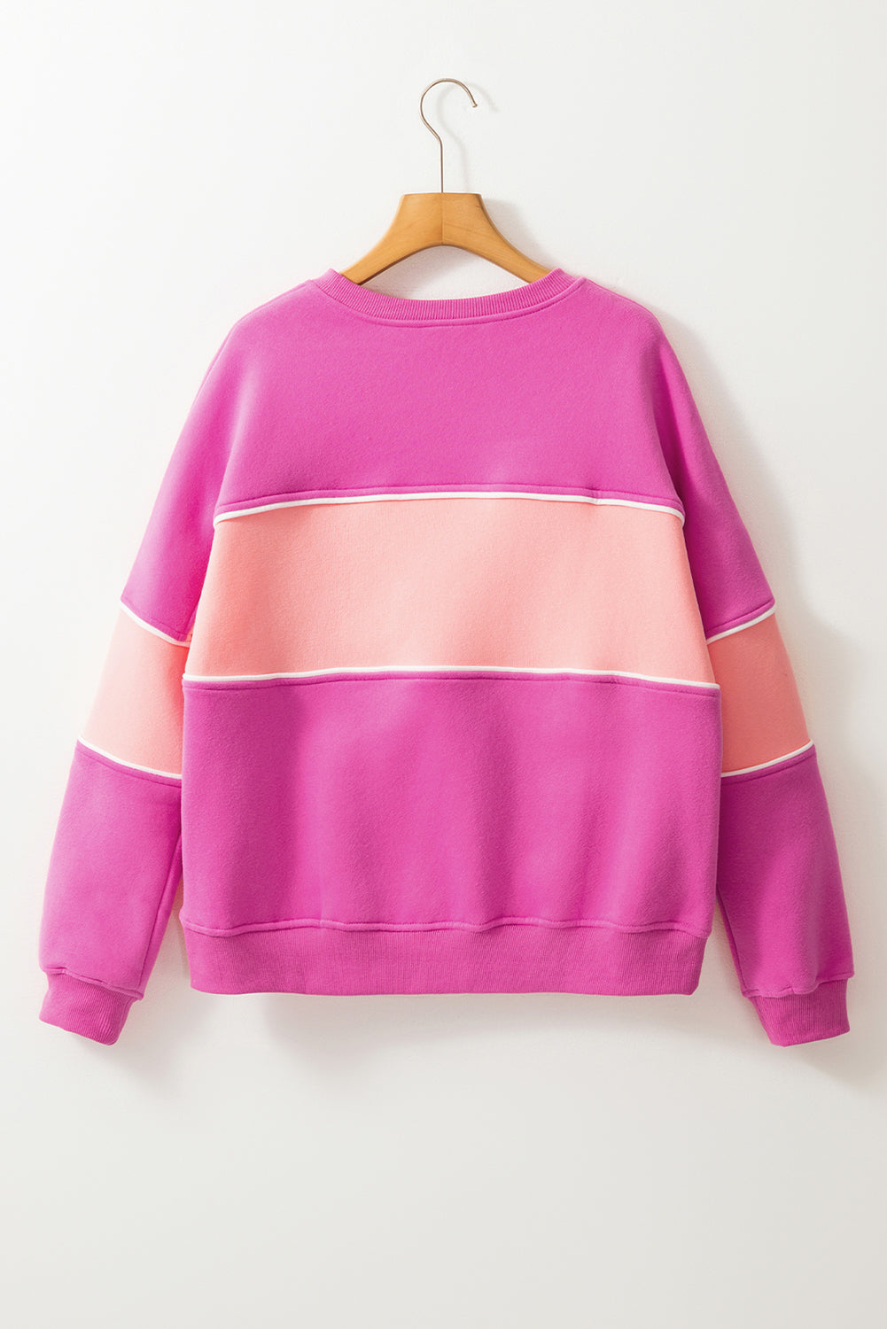 Sachet Pink Colorblock Patchwork Drop Shoulder Ribbed Trim Sweatshirt