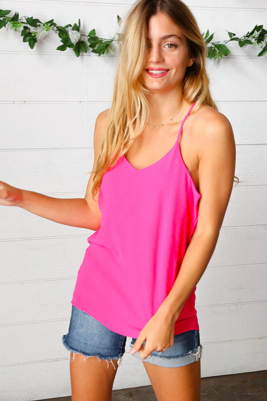 Hot Pink Adjustable Strap V Neck Lined Cami