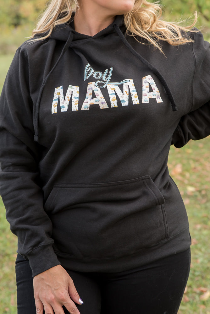 Boy Mama Graphic Hoodie in Black