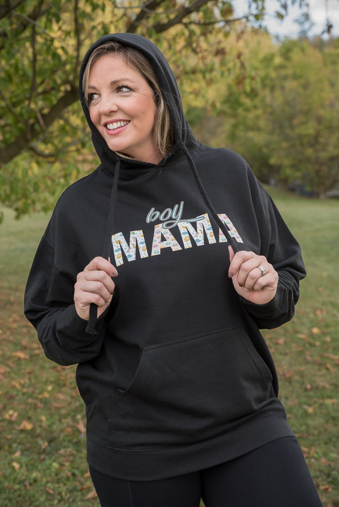 Boy Mama Graphic Hoodie in Black