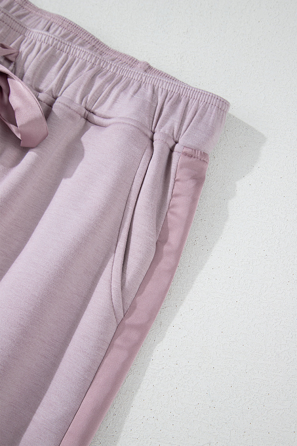 Orchid Petal Drawstring Waist Satin Stripe Patch Straight Leg High Waist Pants