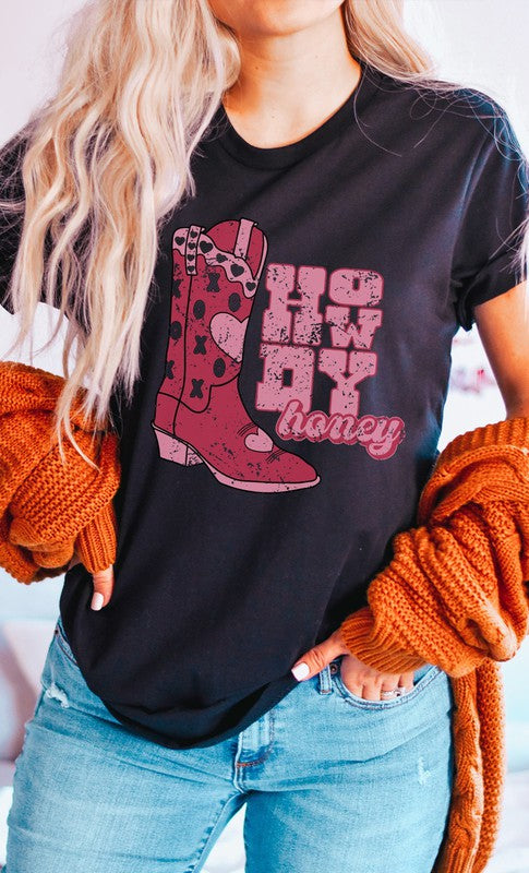 Howdy Honey XOXO Boots Valentines Graphic Tee