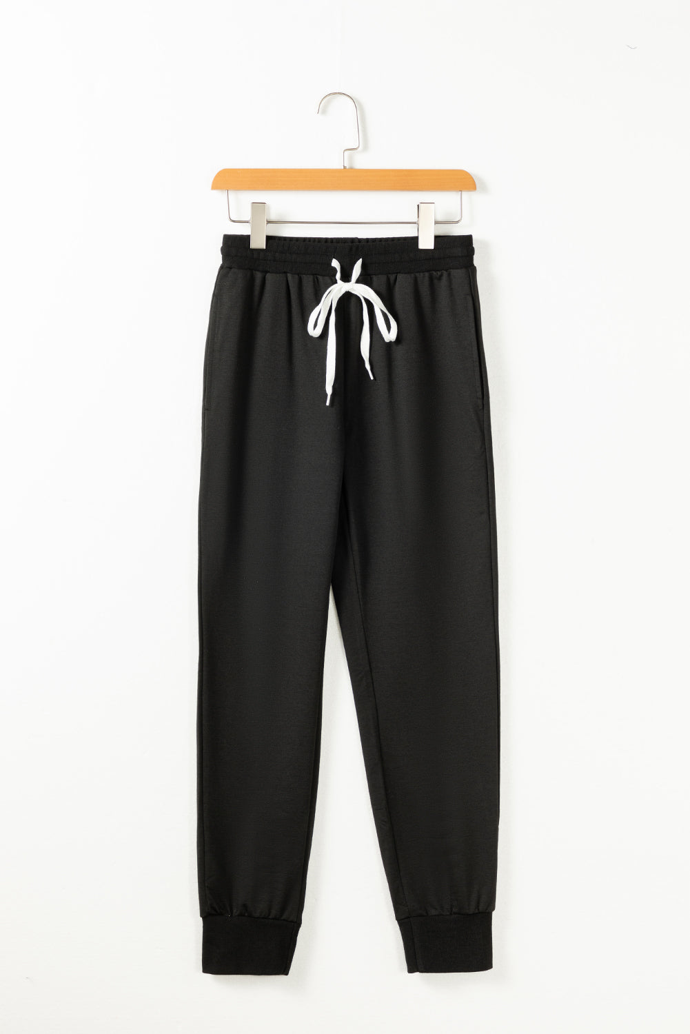 Black Drawstring Hoodie and High Waist Pants Lounge Set