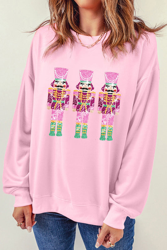 Pink Christmas Nutcrackers Graphic Crewneck Sweatshirt