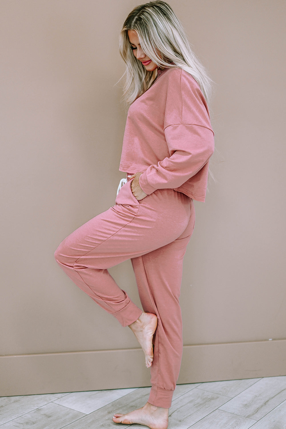 Pink Pullover & Pants Outfit