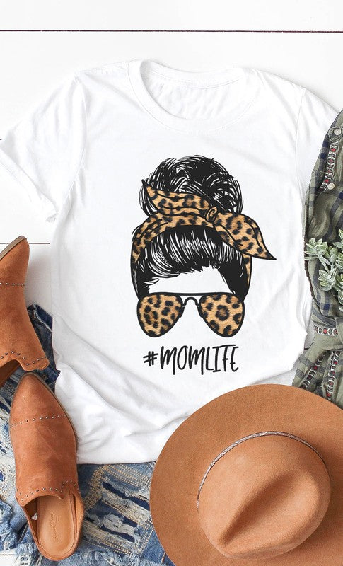 Mom Life Leopard Messy Bun Graphic Tee PLUS